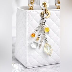 Handmade Crystal Glass | Purse Charm | Tassel Dangle Bag Key Chain Faceted Bling
